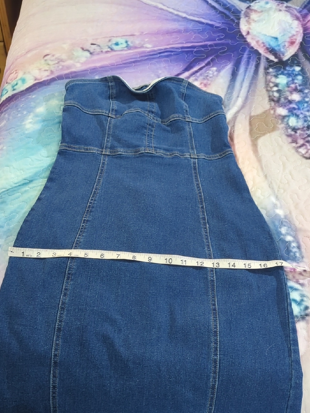 Strapless Denim Maxi Dress ✨ Bodycon Blue Jean Dress | Small - Picture 12 of 16